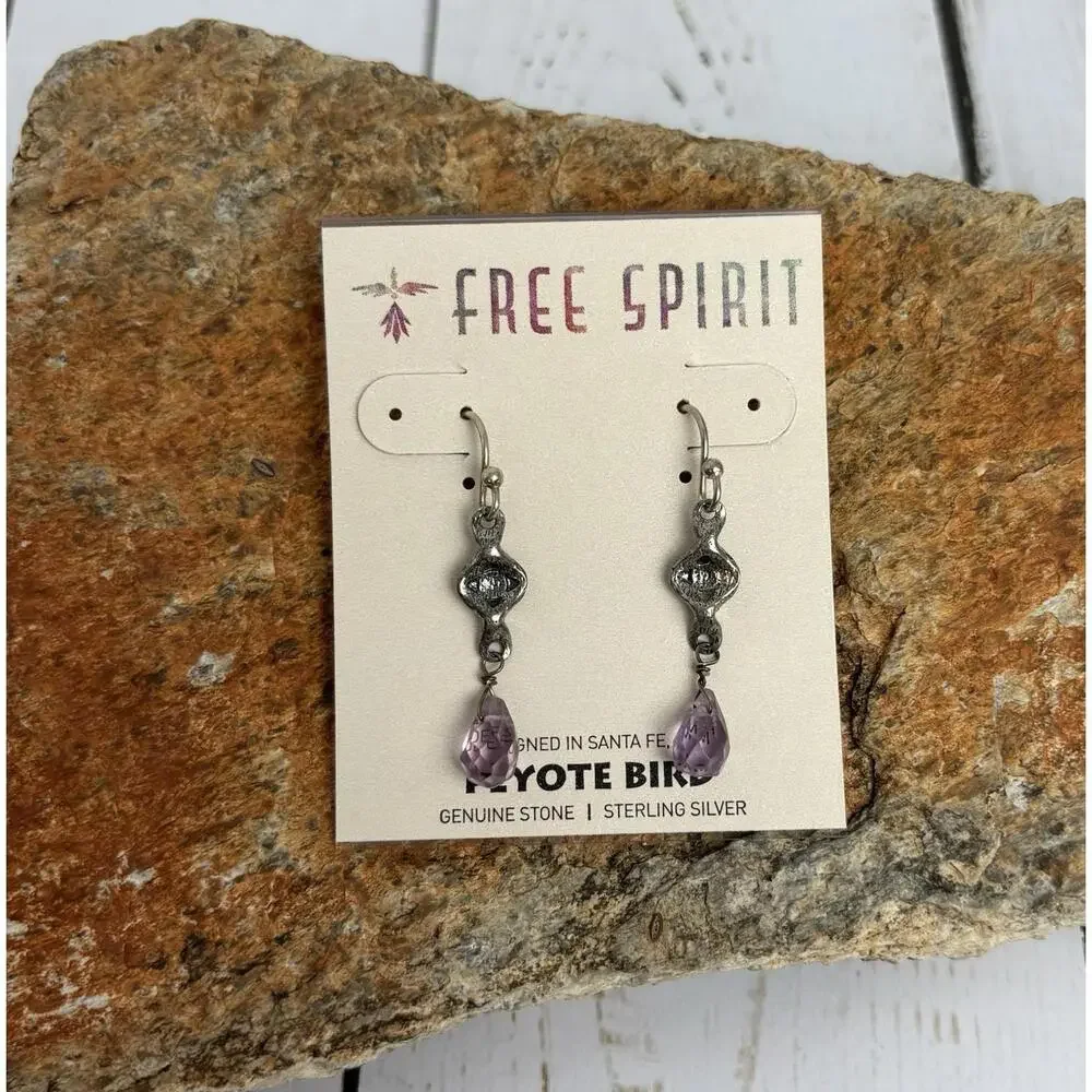 Peyote Bird Free Spirit Sterling‎ Silver Amethyst Stone Drop Earrings J053